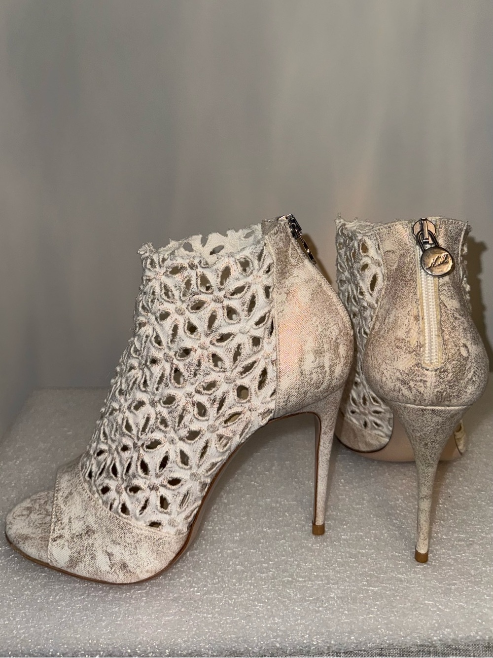 NWT Nando Muzi S320ME Lace Open Toe Stiletto Booties 37 Italy